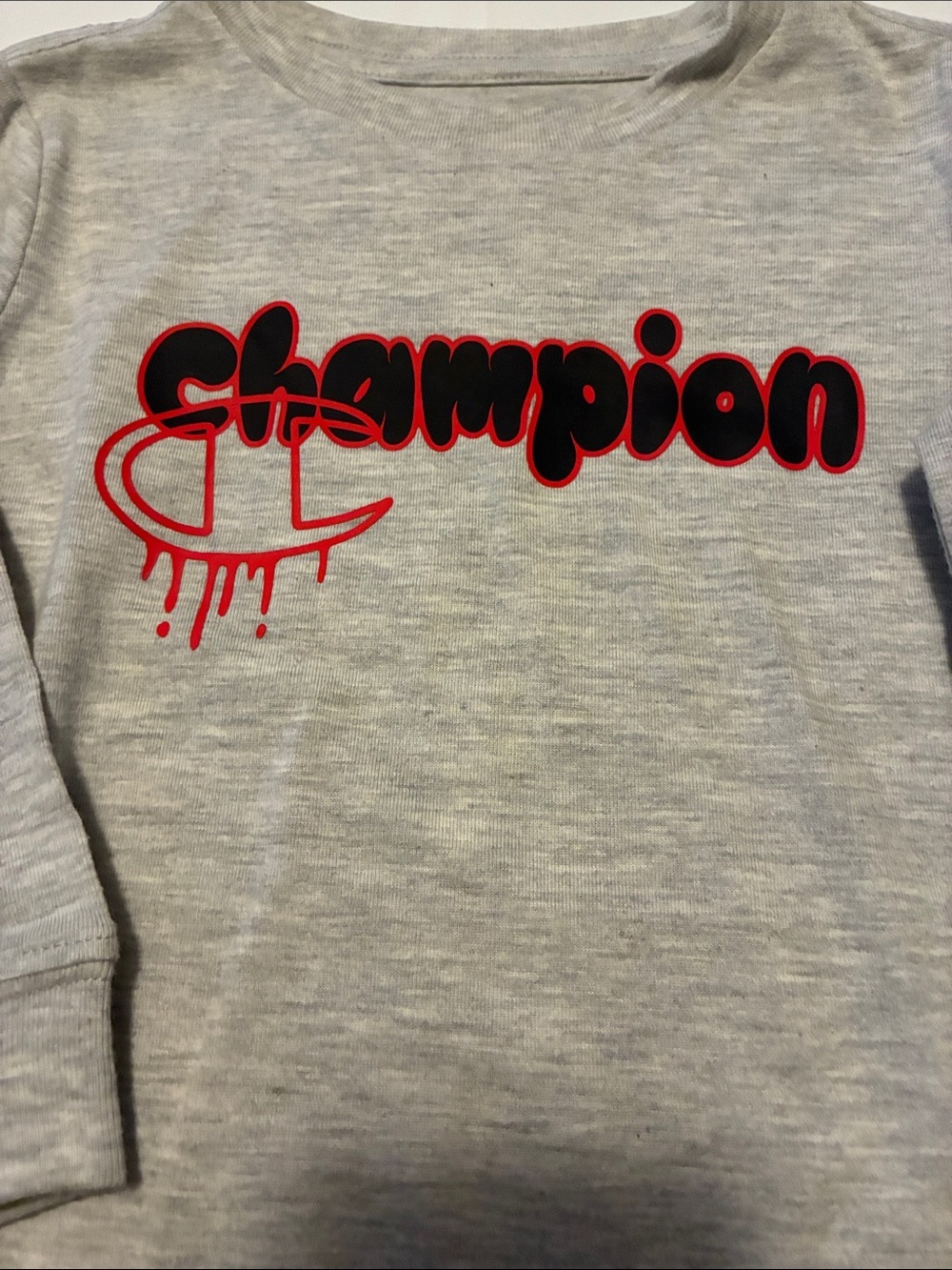 Champion Heather Gray Long Sleeve Tee with Black & Red Logo - Picture 2 of 5